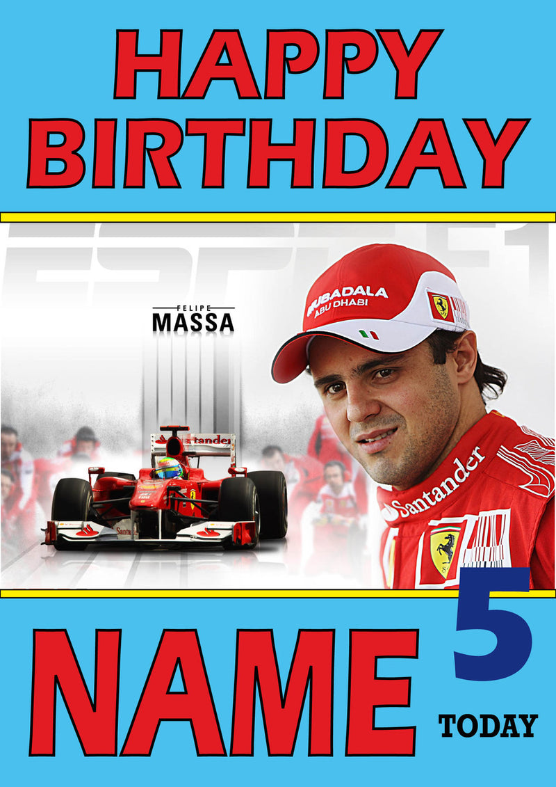 Personalised Felipe Massa F1 THEME INSPIRED PERSONALISED Kids Adult Birthday Card 2