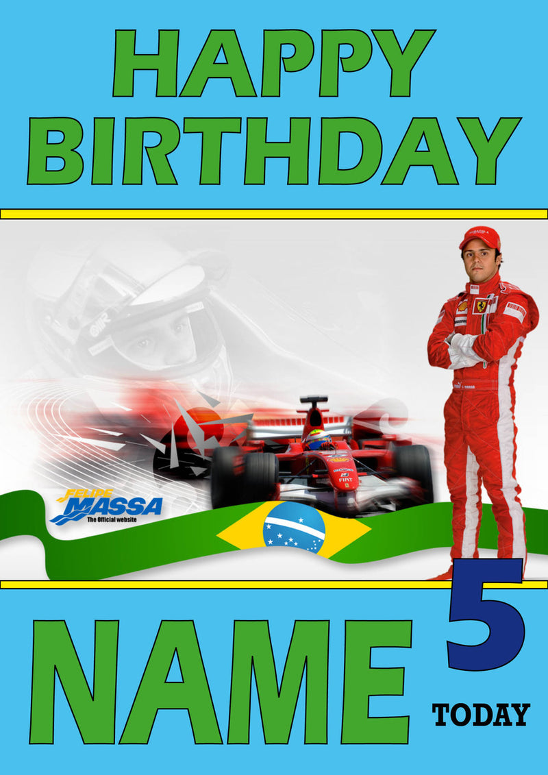 Personalised Felipe Massa F1 THEME INSPIRED PERSONALISED Kids Adult Birthday Card 5