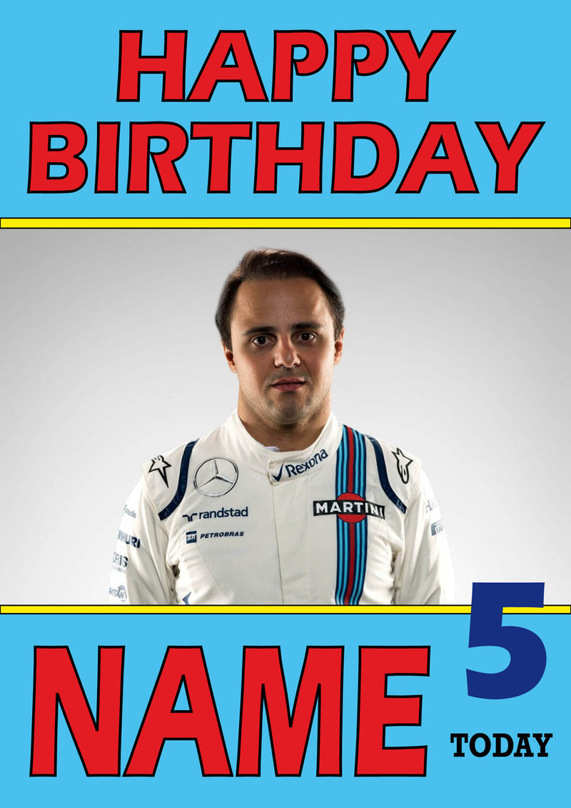 Personalised Felipe Massa F1 THEME INSPIRED PERSONALISED Kids Adult Birthday Card