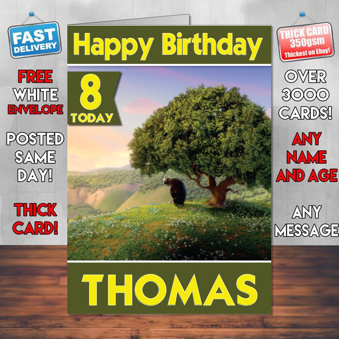 Ferdinand Artwork Theme Style Personalised Kids Inspired Movie Birthday Card (SA)