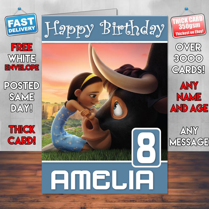 Ferdinand Hd 2017 Theme Style Personalised Kids Inspired Movie Birthday Card (SA)