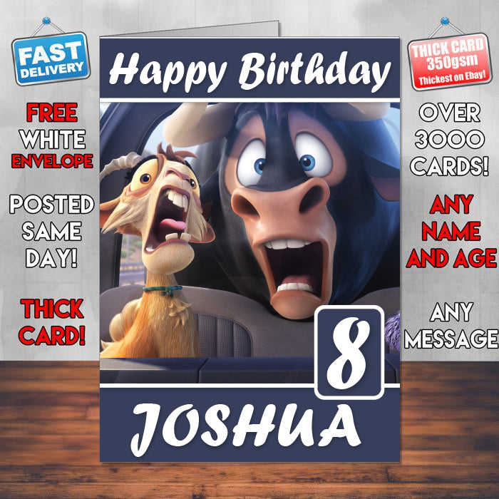 Ferdinand Lupe Una Dos Cuarto 2017 Theme Style Personalised Kids Inspired Movie Birthday Card (SA)