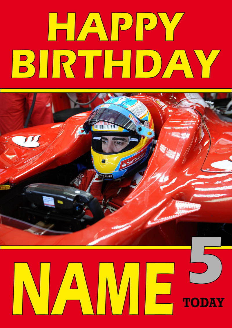 Personalised Fernando Alonso F1 THEME INSPIRED PERSONALISED Kids Adult Birthday Card 3