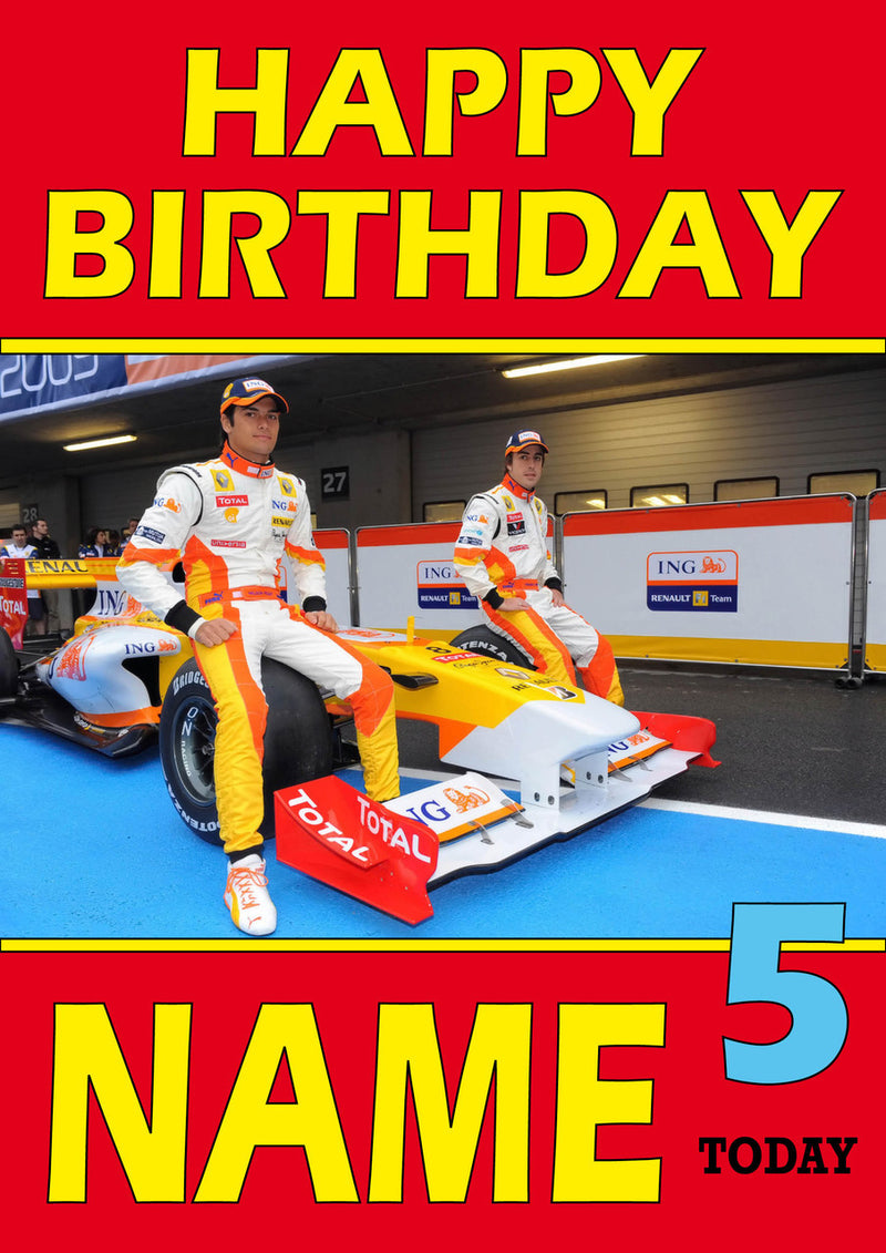 Personalised Fernando Alonso F1 THEME INSPIRED PERSONALISED Kids Adult Birthday Card 4