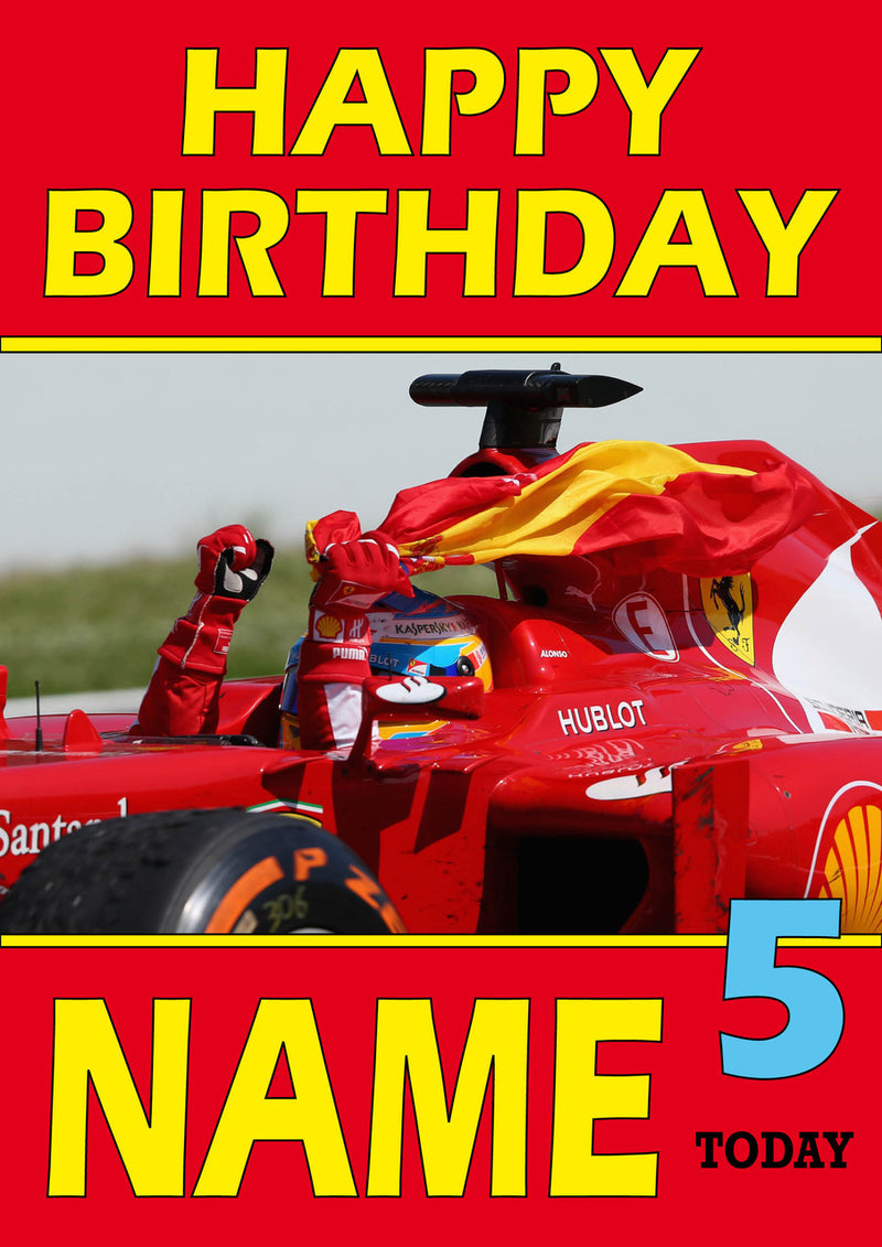 Personalised Fernando Alonso F1 THEME INSPIRED PERSONALISED Kids Adult Birthday Card 5