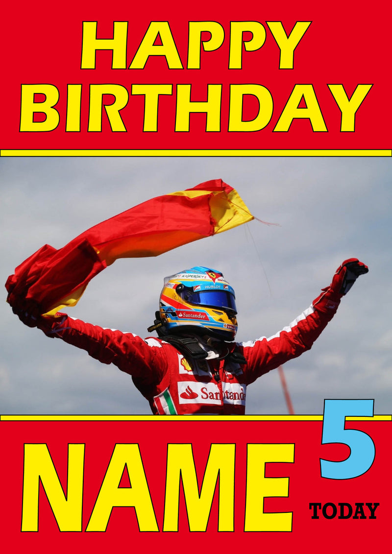 Personalised Fernando Alonso F1 THEME INSPIRED PERSONALISED Kids Adult Birthday Card 6