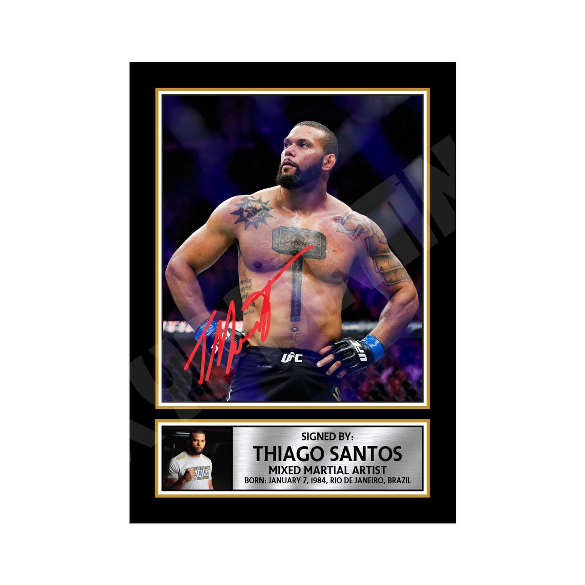 Fighting Thiago Santos MMA Wrestler Printed Signature Print – MMA Wrestling – Reproduction Print