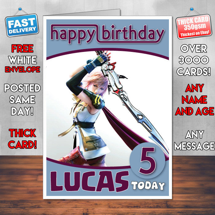 Personalised Final Fantasy Xiii 1 Inspired Style Game Kids Inspired Birthday Card (SA)
