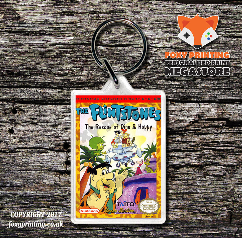 Flintstone's Surprise At Dinosaur Peak Retro NES Game Cover Art Gaming Keyring