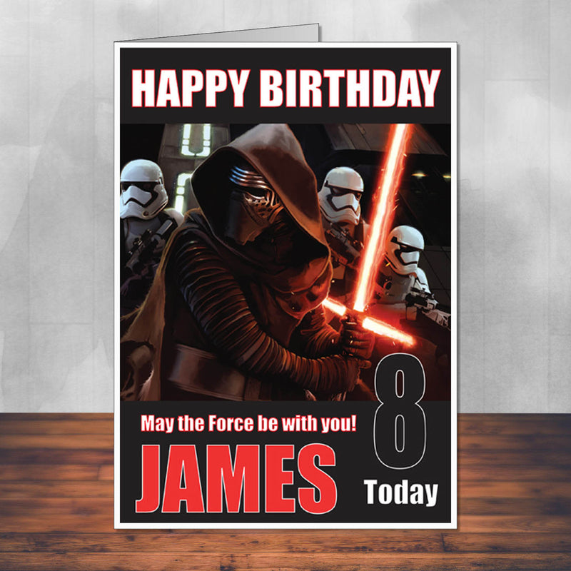 Force Awakens 3 THEME INSPIRED Style PERSONALISED Kids Adult FUNNY Birthday Card