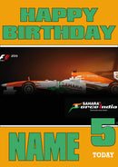 Personalised Force 5 India F1 THEME INSPIRED PERSONALISED Kids Adult Birthday Card