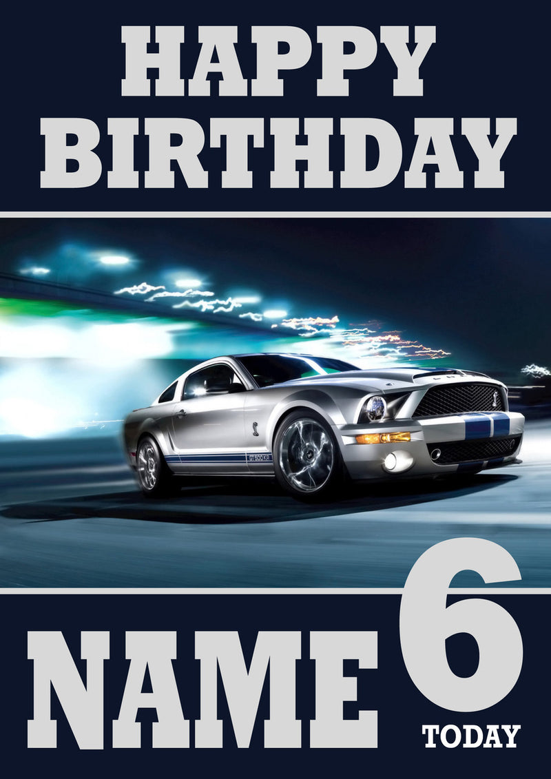 Personalised Ford Mustang 2 THEME INSPIRED Style PERSONALISED Kids Adult FUNNY Birthday Card