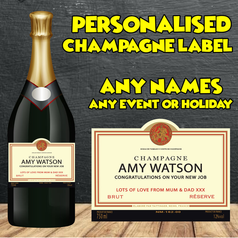 PERSONALISED French Champagne Bottle Label - custom name bottle lables
