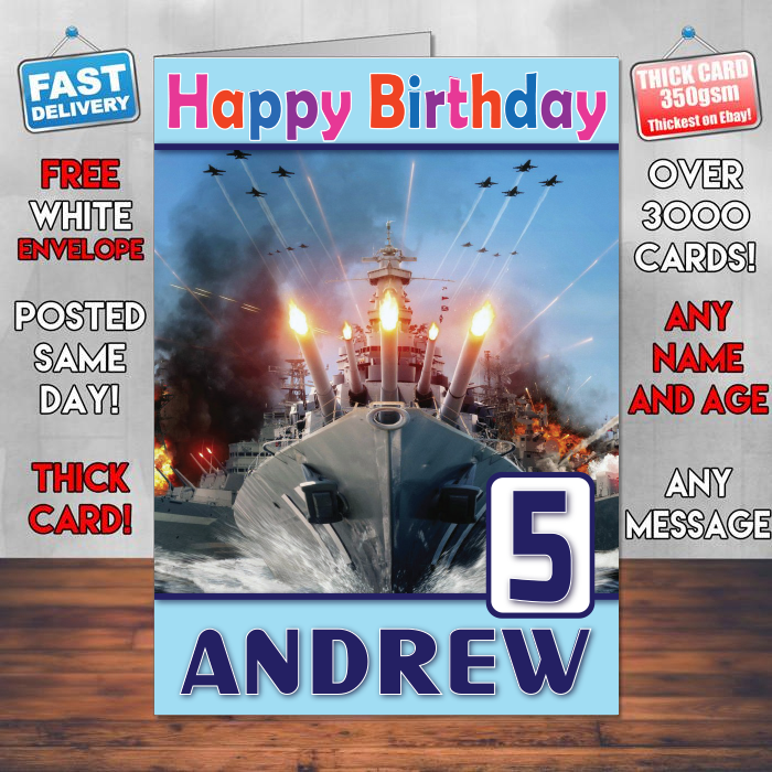 Personalised Future Warships Inspired Style Game Kids Inspired Birthday Card (SA)