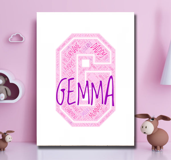 Personalised name word art print, pink letter G, print only