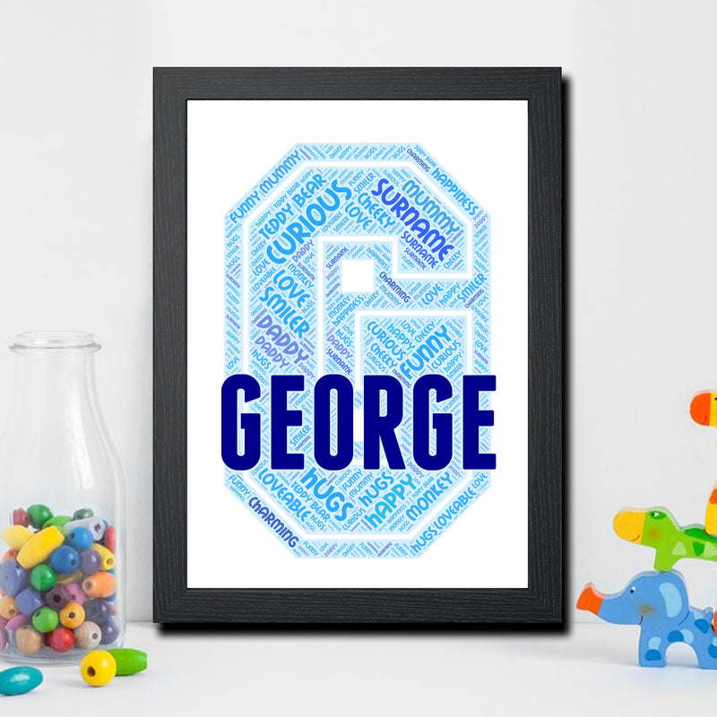 Personalised Name Word Art Poster Print Blue Letter G