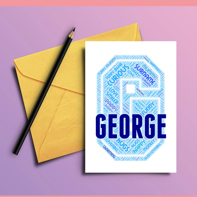 Personalised Name Word Art Poster Print Blue Letter G