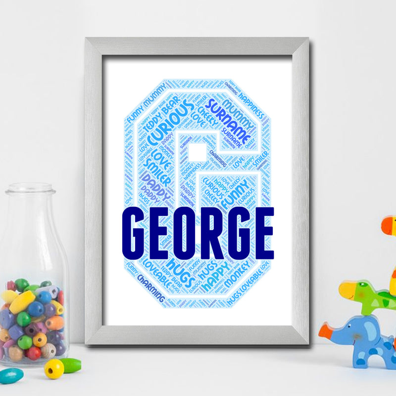 Personalised Name Word Art Poster Print Blue Letter G