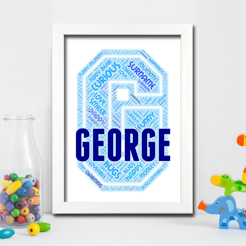 Personalised Name Word Art Poster Print Blue Letter G