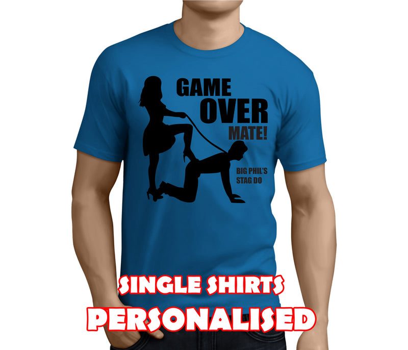 Game Over Mate Black Custom Stag T-Shirt - Any Name - Party Tee
