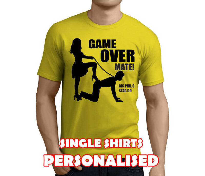 Game Over Mate Black Custom Stag T-Shirt - Any Name - Party Tee