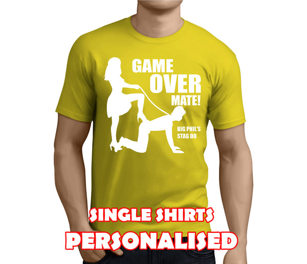Game Over Mate White Custom Stag T-Shirt - Any Name - Party Tee