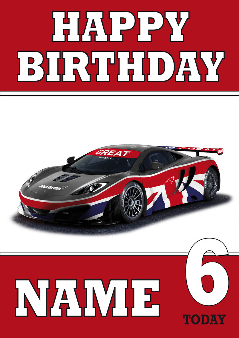 Personalised GB Sports Car THEME INSPIRED Style PERSONALISED Kids Adult FUNNY Birthday Card