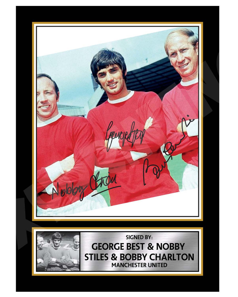 GEORGE BEST BOBBY CHARLTON _ NOBBY STILES Limited Edition Football Player Signed Print - Football