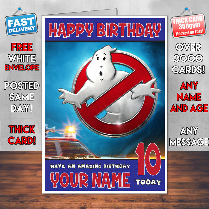 GHOSTBUSTERS BM2 THEME INSPIRED Style PERSONALISED Kids Adult FUNNY Birthday Card – Ghostbusters BM2 Theme Personalised Kids Adult Funny Birthday Card