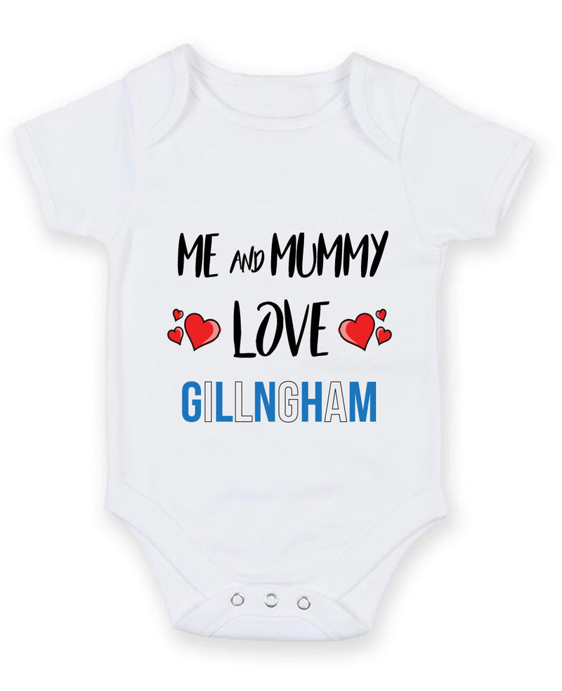 Me and Mummy love GILLNGHAM Personalised FOOTBALL TEAM Baby Grow