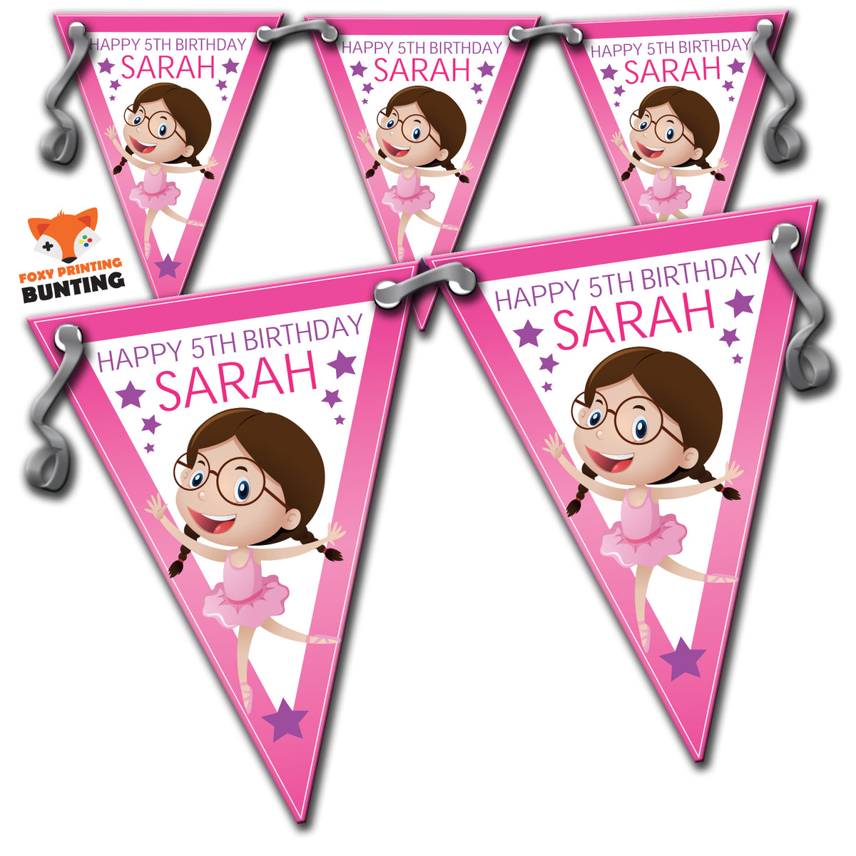 GIRLS BALLET BALLERINA PARTY BUNTING 2 Personalised Custom Bunting Premium Party Decorations  (Standard Bunting (14.8cm X 21cm)) – Girls Ballet Ballerina Party Bunting 2 Personalised Custom Bunting