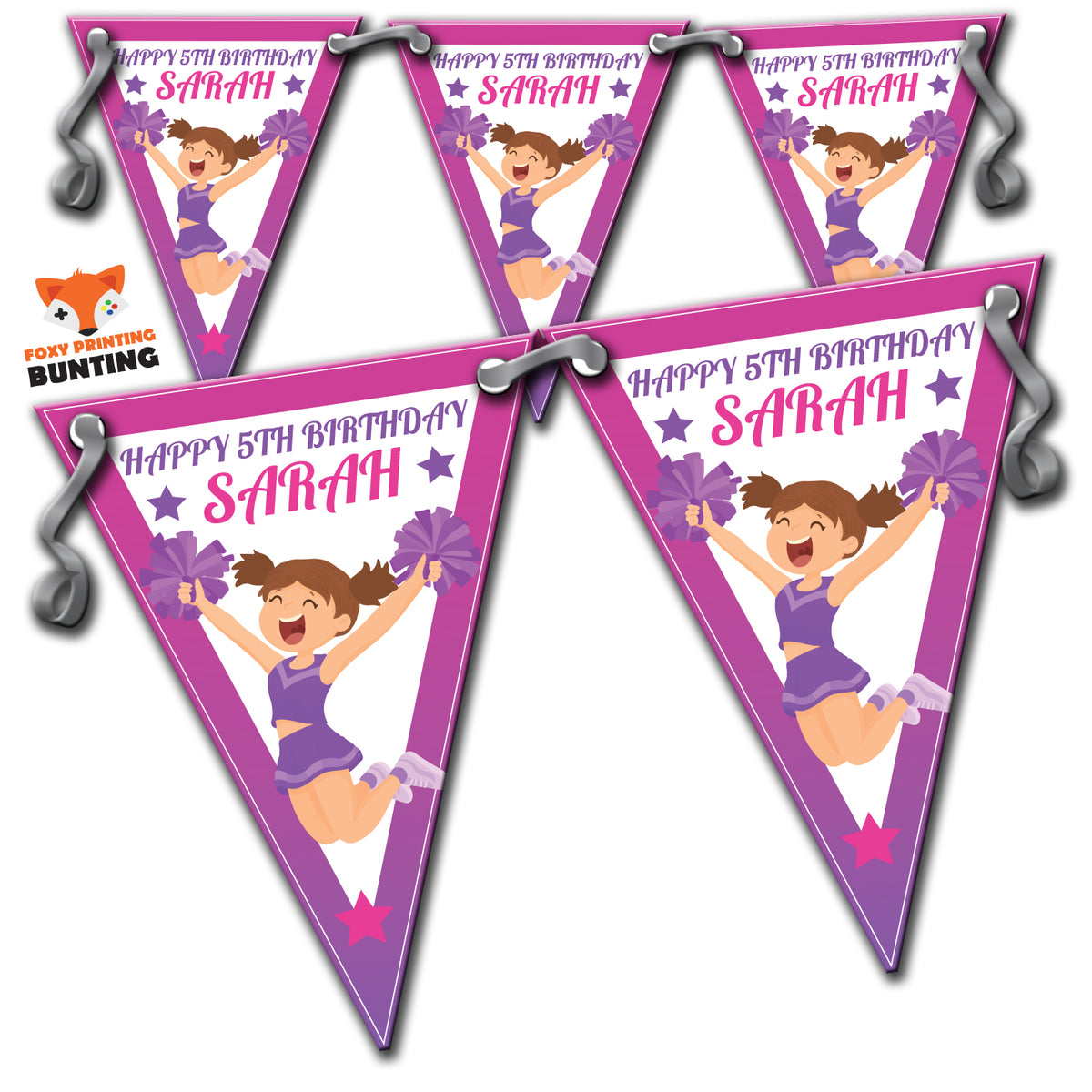 GIRLS CHEERLEADING PARTY Bunting Premium Party Decorations  (Standard Bunting (14.8cm X 21cm)) – Girls Cheerleading Party Bunting