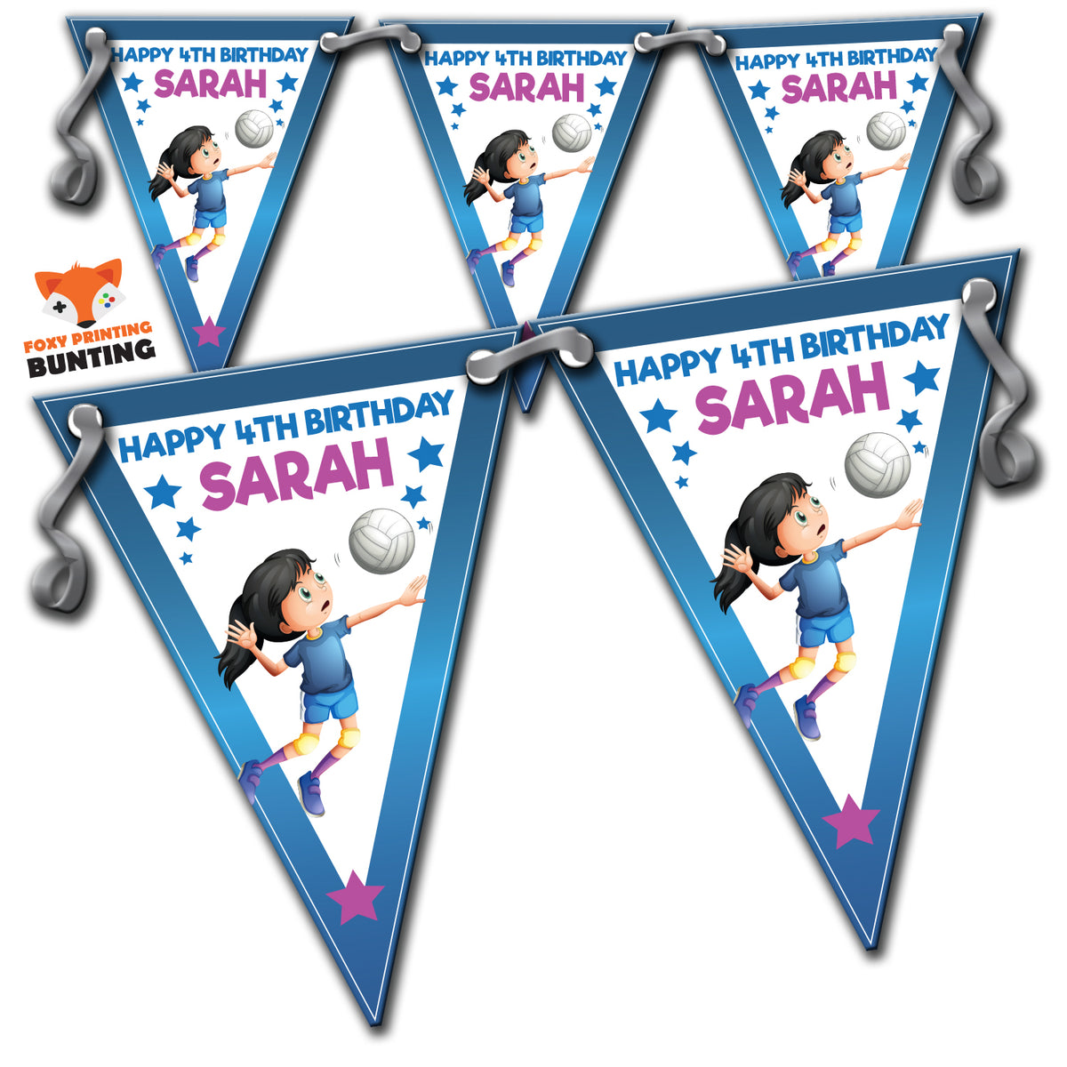 GIRLS VOLLEYBALL Bunting Premium Party Decorations  (Standard Bunting (14.8cm X 21cm)) – Girls Volleyball Bunting