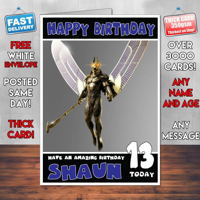 GODS OF EGYPT BM THEME INSPIRED Style PERSONALISED Kids Adult FUNNY Birthday Card