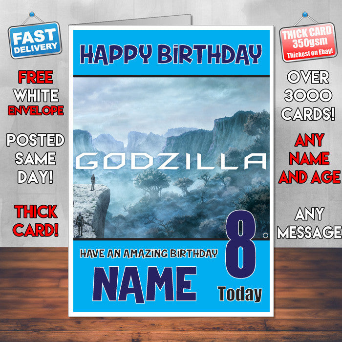 GODZILLA BM2 THEME INSPIRED Style PERSONALISED Kids Adult FUNNY Birthday Card