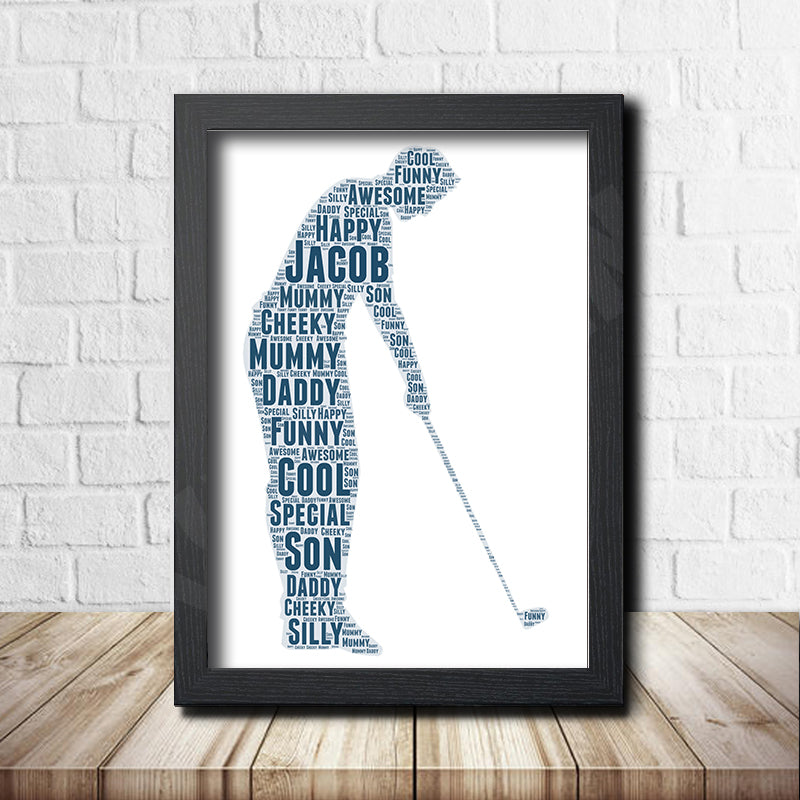 Personalised Golf 1 Word Art Poster Print – Personalised golf word art print in a black frame