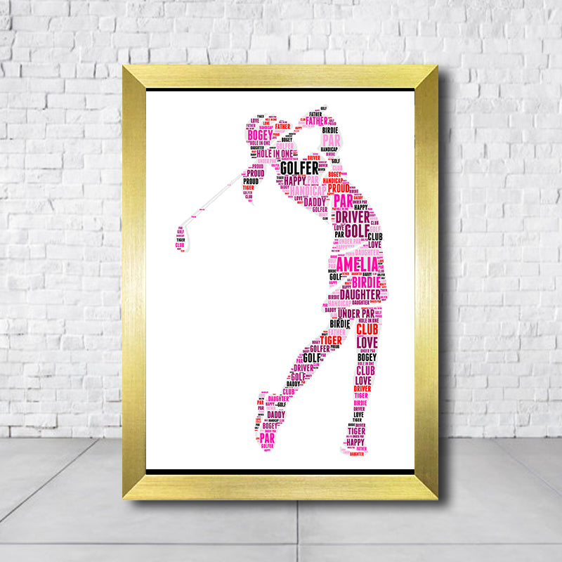 Personalised Golfer Girl 2 Word Art Poster Print