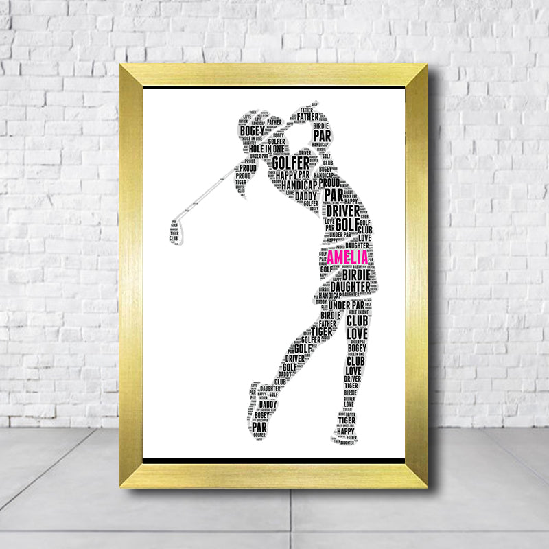 Personalised Golfer Girl Word Art Poster Print