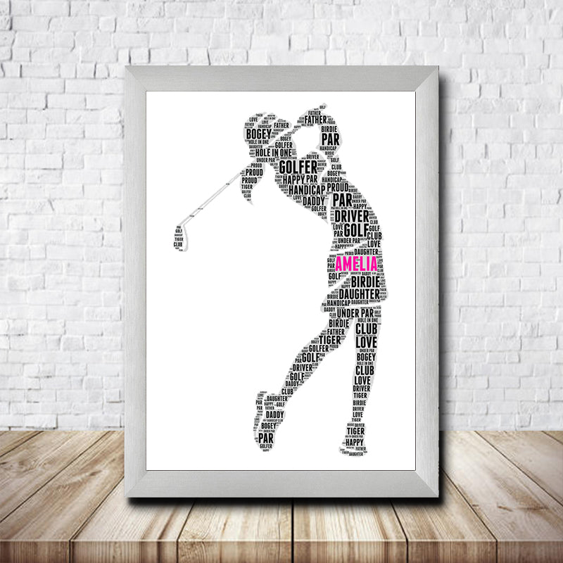 Personalised Golfer Girl Word Art Poster Print