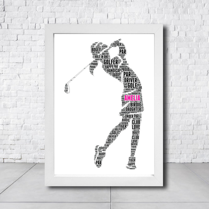 Personalised Golfer Girl Word Art Poster Print