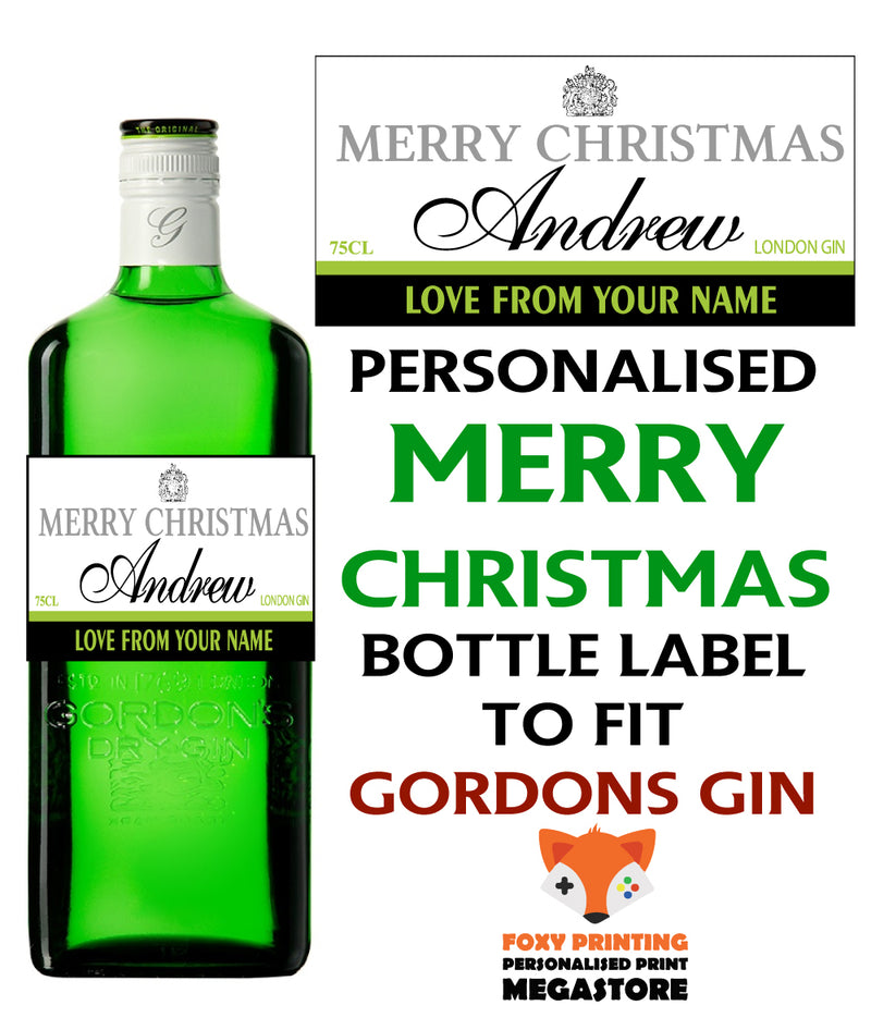 PERSONALISED Gordon's Gin Merry Christmas Bottle Label - custom name bottle lables