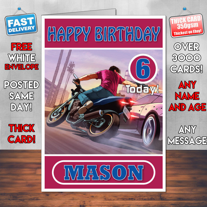 Personalised GTA 5 Street Fight Inspired Style Game Kids Inspired Birthday Card (SA)
