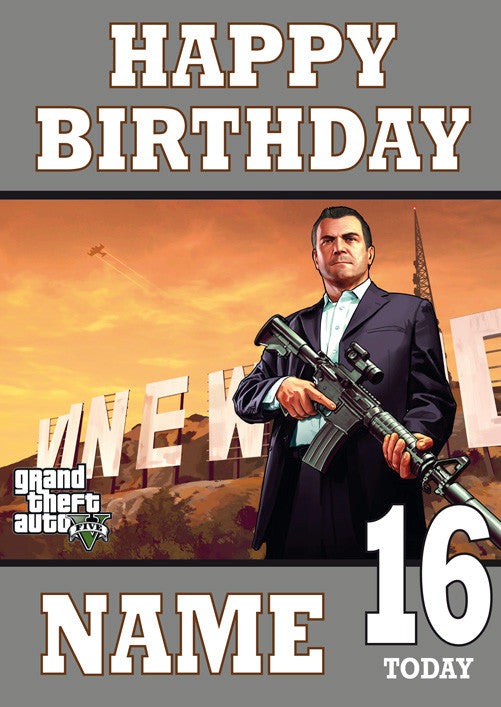 GTA Design 1 THEME INSPIRED Kids Adult Personalised Birthday Card Birthday Card