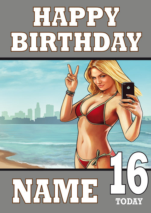 GTA Design 3 THEME INSPIRED Kids Adult Personalised Birthday Card Birthday Card