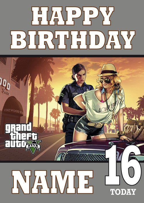 GTA Design 4 THEME INSPIRED Kids Adult Personalised Birthday Card Birthday Card