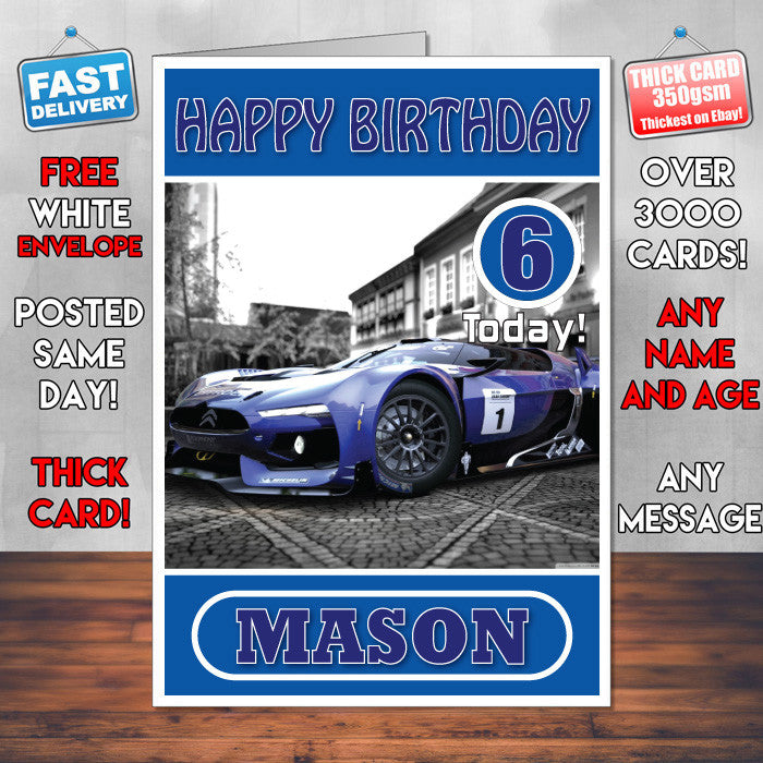 Personalised GT By Citroen Inspired Style Game Kids Inspired Birthday Card (SA)