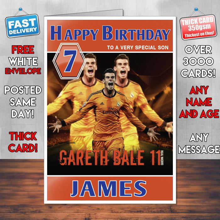 Gareth Bale Real Madrid Theme Inspired Kids Inspired Adult Personalised Sports Birthday Card (SA)