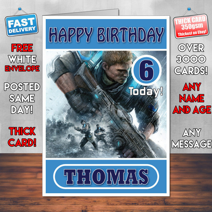 Personalised Gears Of War Xbox Inspired Style Game Kids Inspired Birthday Card (SA)