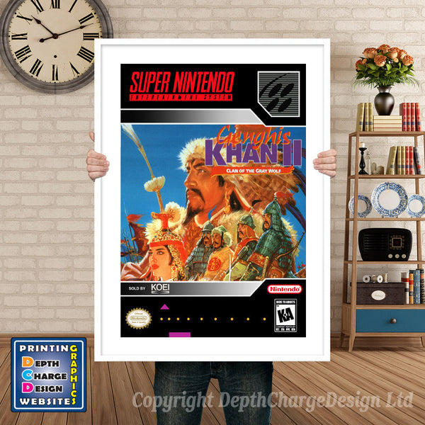 Genghis Khan II Clan of the Gray Wolf Super Nintendo Game Inspired Theme Retro