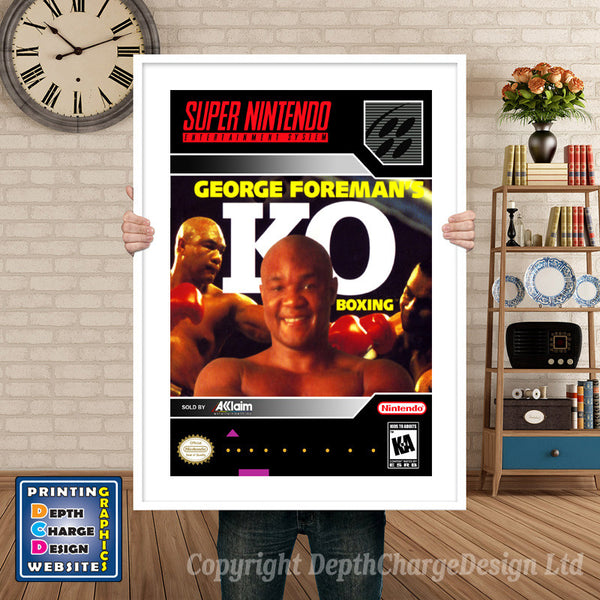 George Foremans KO Boxing Super Nintendo Game Inspired Theme Retro Gaming Poster